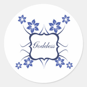 Goddess Floral Stickers, Vibrant Blue Classic Round Sticker