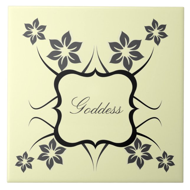 Goddess Floral Tile, Dark Grey Ceramic Tile (Front)