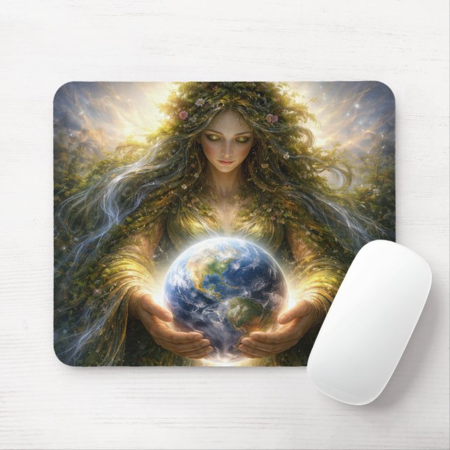 Goddess Gaia Gently Holding Planet Earth Mouse Pad (With Mouse)