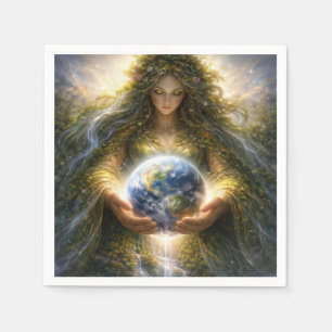 Goddess Gaia Gently Holding Planet Earth Napkin