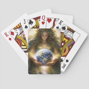Goddess Gaia Gently Holding Planet Earth Playing Cards