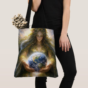 Goddess Gaia Gently Holding Planet Earth Tote Bag