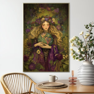 Goddess Gaia Purple Green Floral Earth Mother Art Poster
