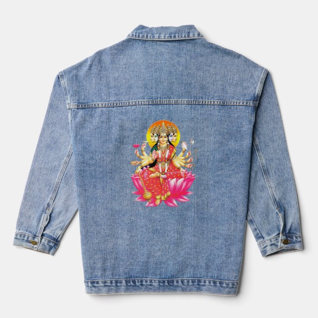 Goddess Gayatri Devi Hindu Deity Denim Jacket (Back)