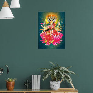 Goddess Gayatri Devi on Lotus Hindu Deity Poster