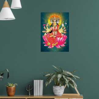 Goddess Gayatri Devi on Lotus Hindu Deity Poster