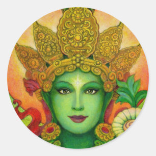 Goddess Green Tara's Face Classic Round Sticker