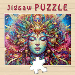 Goddess Head colourful Hair closed Eyes May - Jigsaw Puzzle