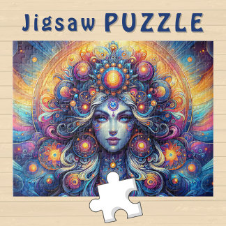 Goddess Head cosmic Hair blue Eyes September - Jigsaw Puzzle