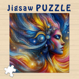 Goddess Head cosmic Hair closed Eyes June - Jigsaw Puzzle