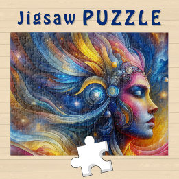 Goddess Head cosmic Hair closed Eyes June - Jigsaw Puzzle