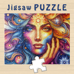 Goddess Head flowing Hair two colour Eyes October Jigsaw Puzzle