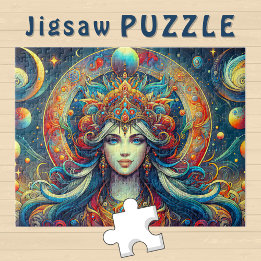 Goddess Head flowing turquoise Hair April - Jigsaw Puzzle