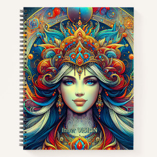 Goddess Head flowing turquoise Hair April -  Notebook