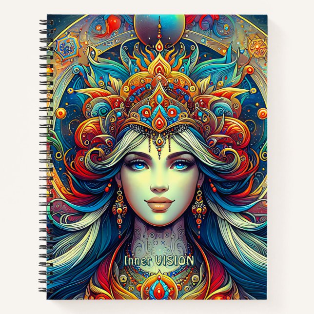 Goddess Head flowing turquoise Hair April -  Notebook (Front)
