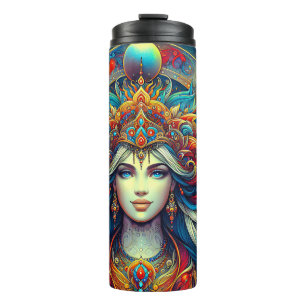 Goddess Head flowing turquoise Hair April - Thermal Tumbler
