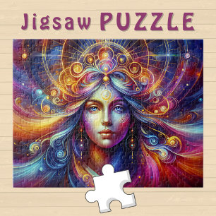 Goddess Head golden Locks Hair blue Eyes Aurora - Jigsaw Puzzle