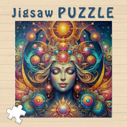 Goddess Head sunny Hair closed Eyes July - Jigsaw Puzzle