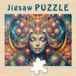 Goddess Head sunny Hair closed Eyes July - Jigsaw Puzzle
