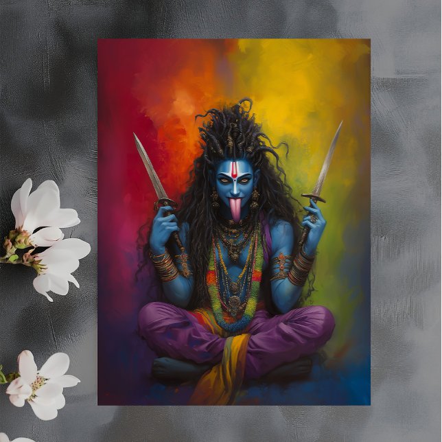 Goddess Kali Abstract Rainbow Portrait Painting Postcard (Creator Uploaded)