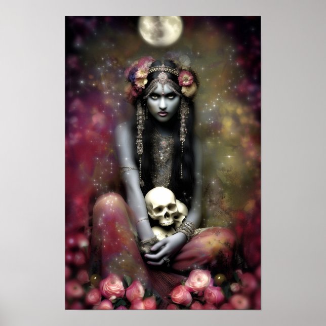 Goddess Kali Ma Art Nouveau Floral Skulls   Poster (Front)