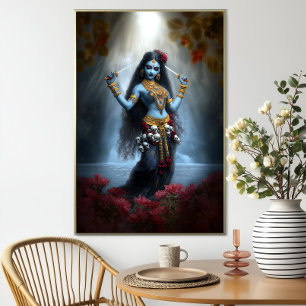 Goddess Kali Ma Blue Floral Waterfall Fantasy Art Poster