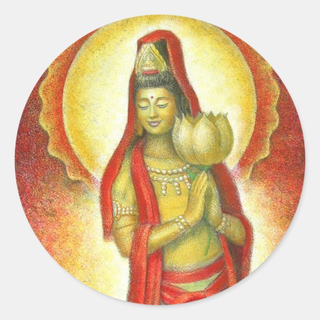 Goddess Kuan Yin's Lotus Classic Round Sticker (Front)