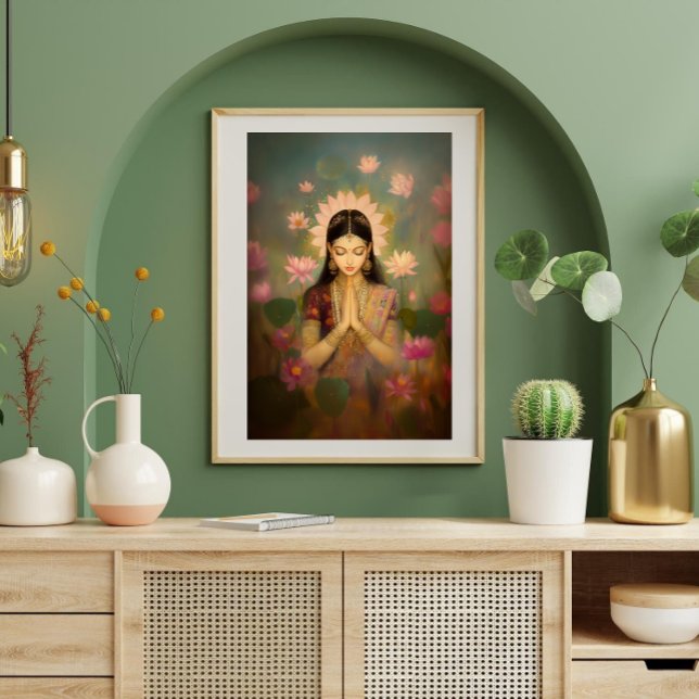 Goddess Lakshmi Lotus Flowers Hindu Painting Art Poster (Creator Uploaded)