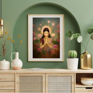 Goddess Lakshmi Surreal Floral Hindu Portrait Art Poster