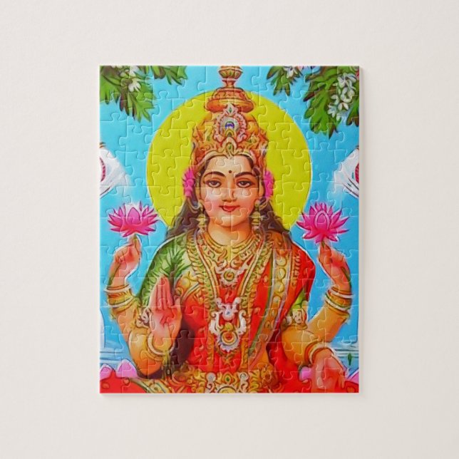 Goddess Lakshmi White Elephants Diwali Painting Jigsaw Puzzle (Vertical)