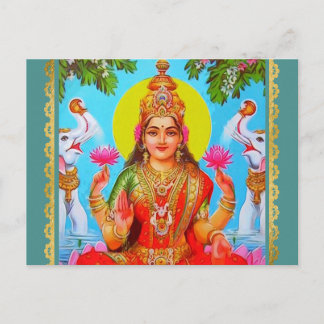 Goddess Lakshmi White Elephants Diwali Painting Postcard