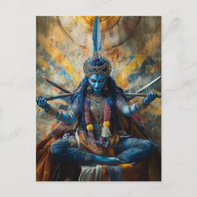 Goddess Maa Kali Colourful Abstract Hindu Portrait Postcard (Front)