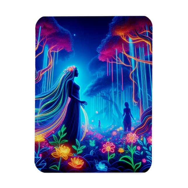 Goddess Neon Forest Of Light Fantasy fairytale art Magnet (Vertical)