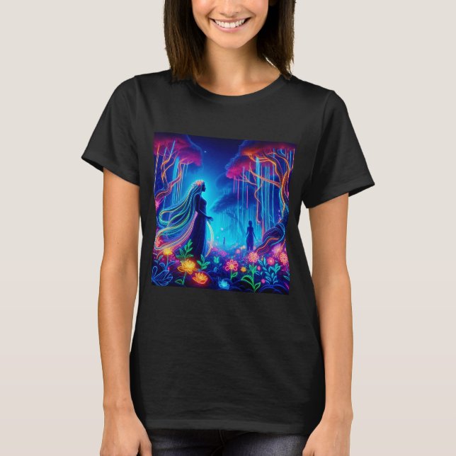Goddess Neon Forest Of Light Fantasy fairytale art T-Shirt (Front)
