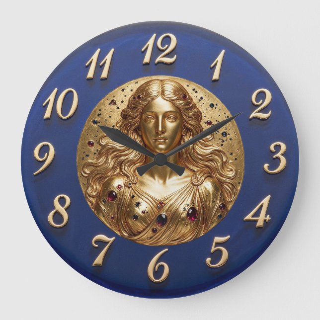 Goddess Nyx Gold Blue Dial Large Clock (Front)