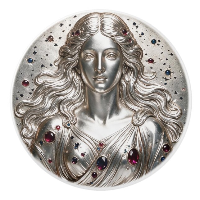 Goddess Nyx Silver Ceramic Knob (Front)