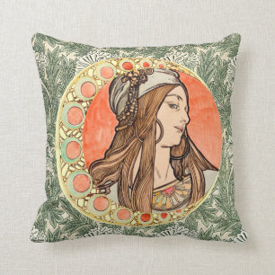 Goddess of beauty by Alphonse Maria Mucha  Cushion