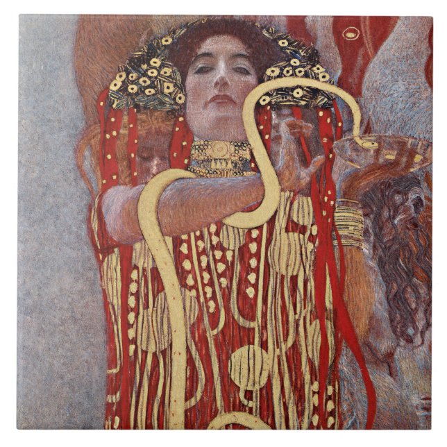 Goddess of Health, Hygieia (Salus), Gustav Klimt Ceramic Tile (Front)