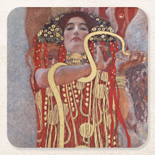 Goddess of Health, Hygieia (Salus), Gustav Klimt Square Paper Coaster