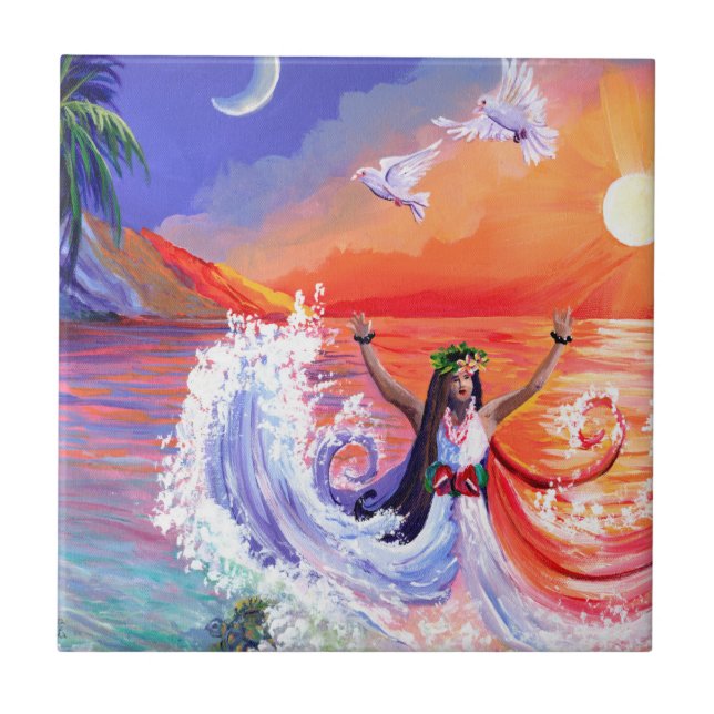 Goddess of Intuition Hawaiian Beach Ceramic Tile (Front)