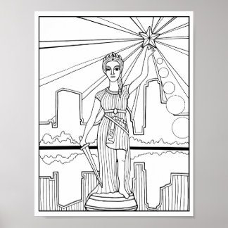 Goddess of Liberty Statue Austin Colouring Page Ar Poster