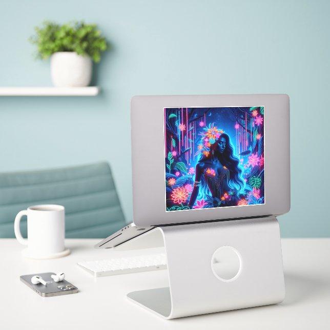 Goddess Of Light Neon glow Forest fantasy art (Laptop On Desk)