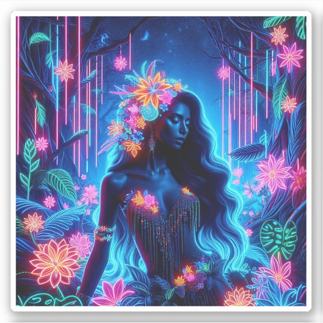 Goddess Of Light Neon glow Forest fantasy art (Front)