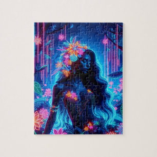 Goddess Of Light Neon glow Forest fantasy art Jigsaw Puzzle