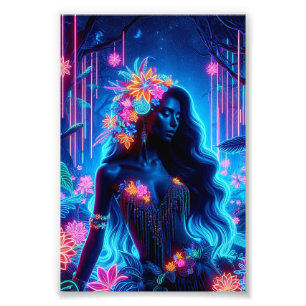 Goddess Of Light Neon glow Forest fantasy art Photo Print