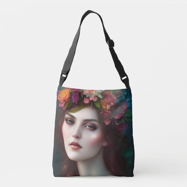 Goddess of Love Stunning Flower Portrait   Crossbody Bag (Back)