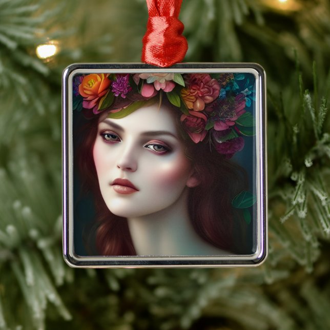 Goddess of Love Stunning Flower Portrait   Metal Ornament (Tree)