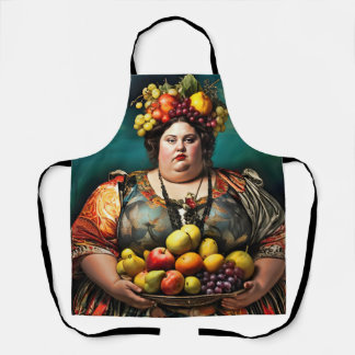 "Goddess of Overindulgence" Colourful Portrait     Apron