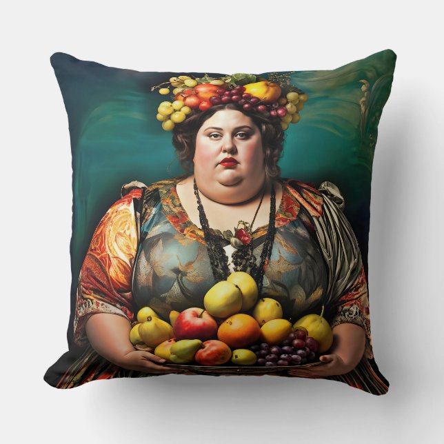 "Goddess of Overindulgence" Colourful Portrait     Cushion (Front)