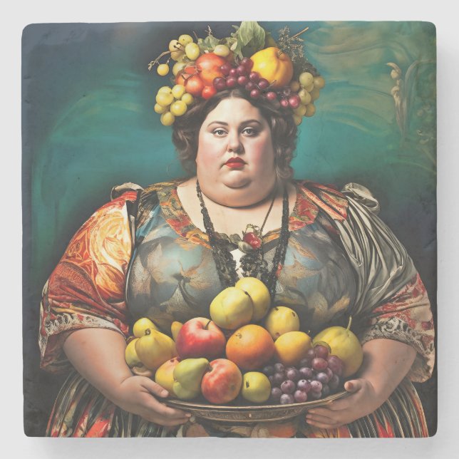 "Goddess of Overindulgence" Colourful Portrait     Stone Coaster (Front)